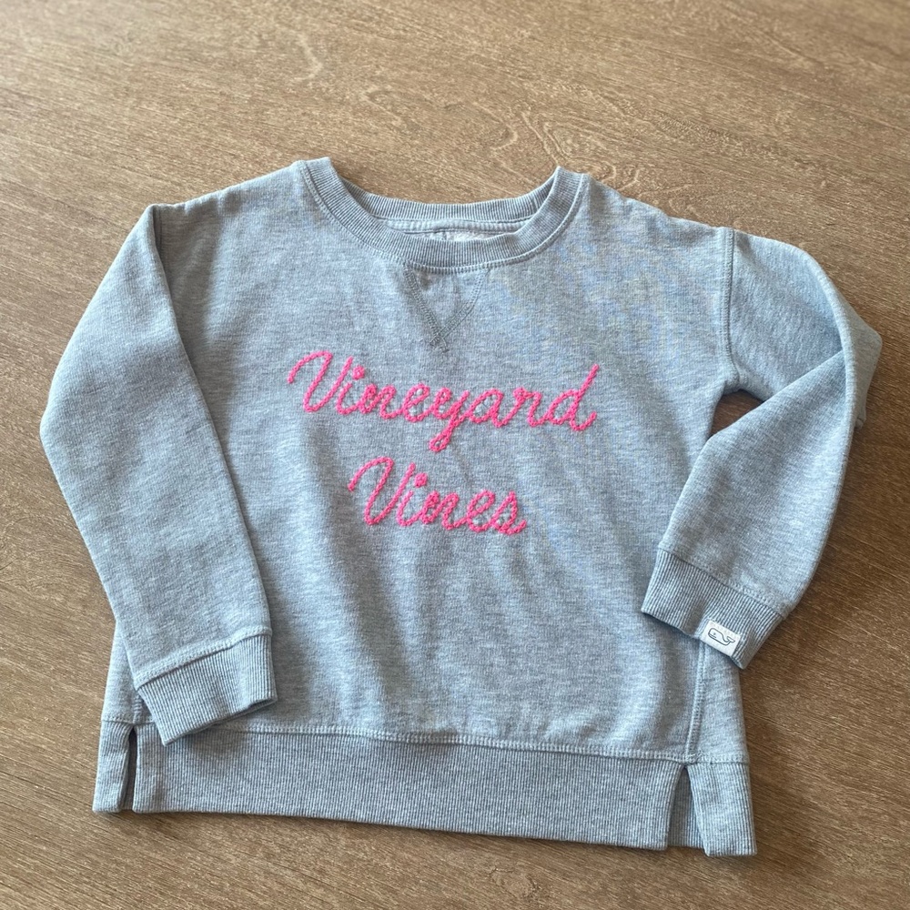 Vineyard Vines Girls Kids Gray Sweatshirt with Pink Stitched Logo